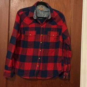 Women’s Red and Blue Plaid Flannel Snap Closure Shirt
